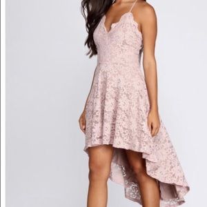 Windsor Taupe High- Low Lace Dress